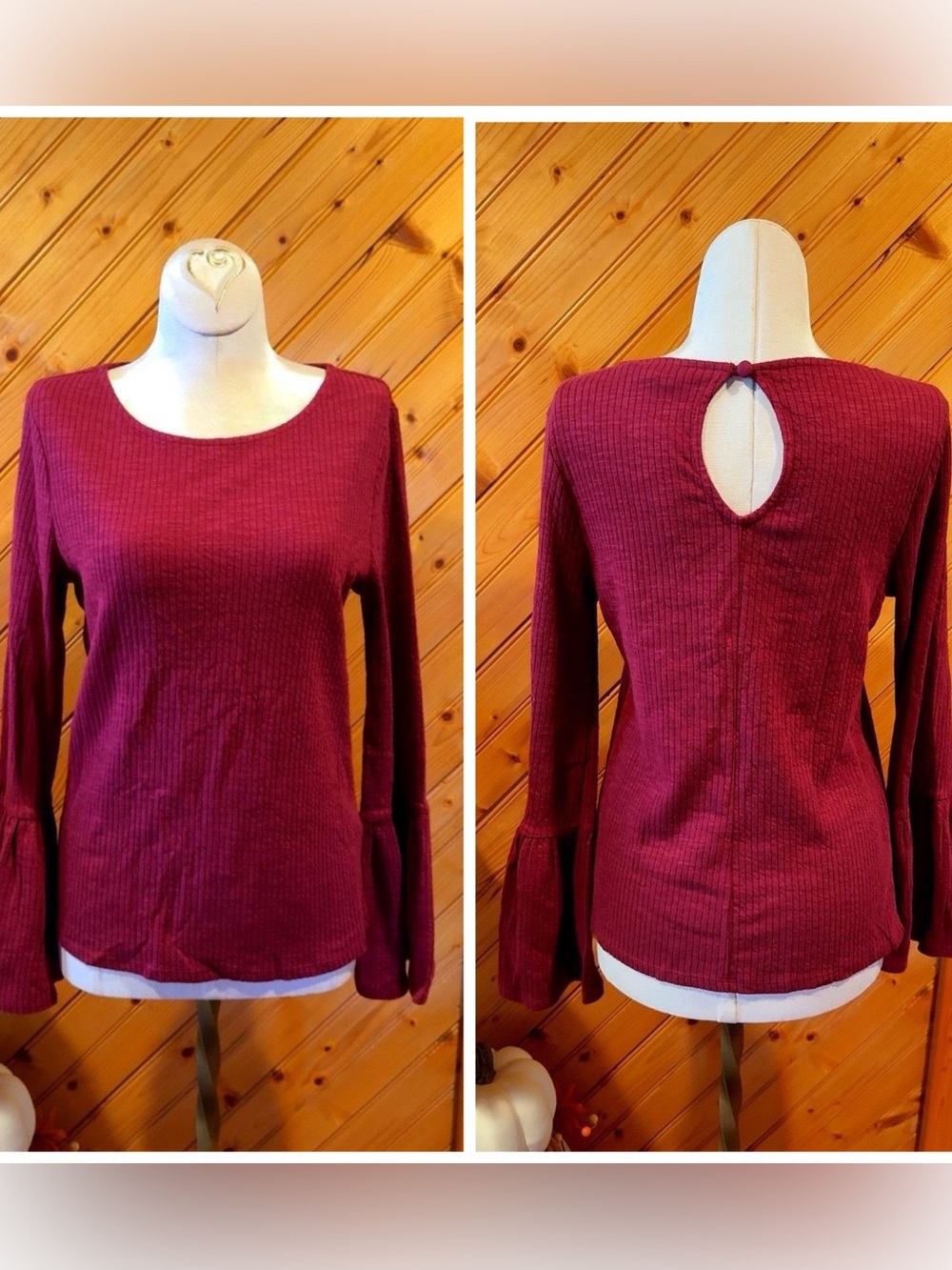 Anthropologie Porridge Clothing Burgundy Bell Sleeve Top XS